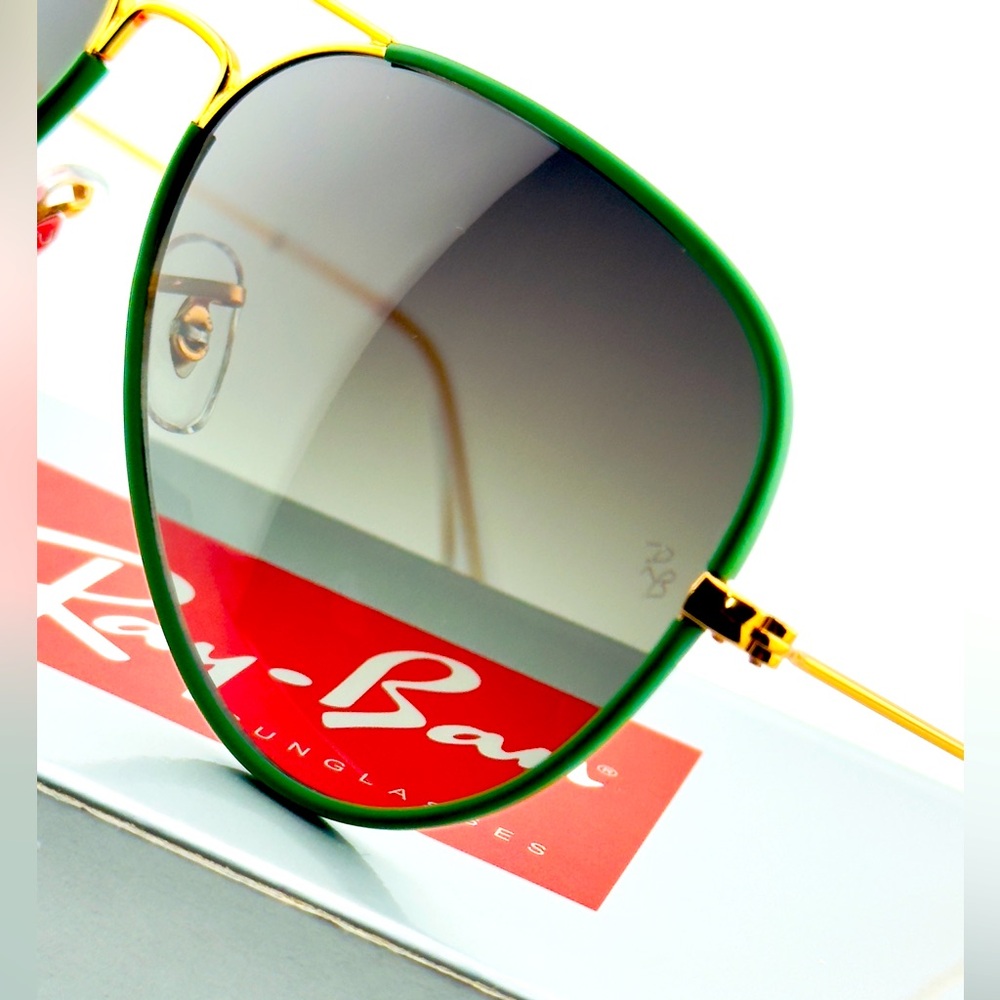 Ray-Ban Aviator Full Color Sunglasses RB3025JM Gold Green Frame Gradient Lenses - Picture 15 of 16